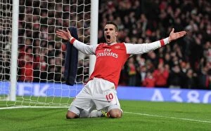 Images Dated 22nd January 2011: Robin van Persie celebrates scoring the 2nd Arsenal goal. Arsenal 3: 0 Wigan Athletic