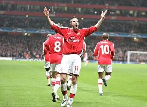 Arsenal v AS Roma 2008-9 Collection: Robin van Persie celebrates scoring the Arsenal goal