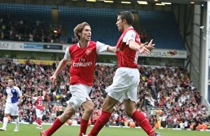 Images Dated 19th August 2007: Robin van Persie celebrates scoring the Arsenal goal with Alex Hleb