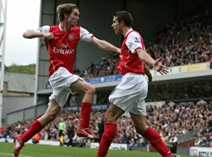 Images Dated 19th August 2007: Robin van Persie celebrates scoring the Arsenal goal with Alex Hleb