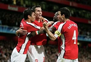 Eduardo Collection: Robin van Persie celebrates scoring Arsenals 1st goal with Eduardo
