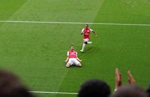 Robin van Persie celebrates scoring Arsenals 1st goal with Theo Walcott Robin van Persie celebrates scoring Arsenals 1st goal with Theo Walcott