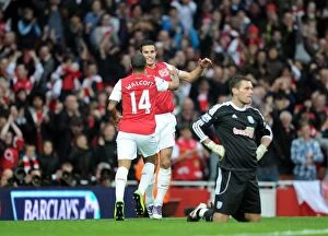 Images Dated 5th November 2011: Robin van Persie celebrates scoring Arsenals 1st goal with Theo Walcott