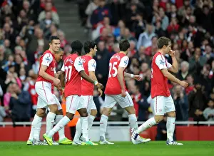 Arsenal V West Bromwich Albion 2011-12 Prints: Robin van Persie celebrates scoring Arsenals 1st goal with his team mates
