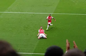 Robin van Persie celebrates scoring Arsenals 1st goal with Theo Walcott