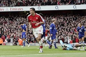 Arsenal v Everton 2008-9 Collection: Robin van Persie celebrates scoring Arsenals 2nd goal