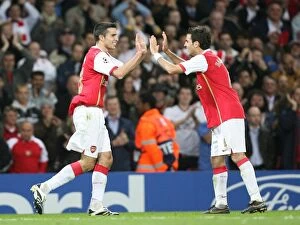 Arsenal v Sevilla 2007-08 Gallery: Robin van Persie celebrates scoring Arsenals 2nd goal with Cesc Fabregas