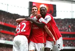 Arsenal V Sunderland 2007-8 Prints: Robin van Persie celebrates scoring Arsenals 3rd goal his 2nd with Theo Walcott