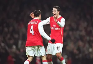Robin van Persie celebrates scoring Arsenals 5th goal his 2nd with Cesc Fabregas