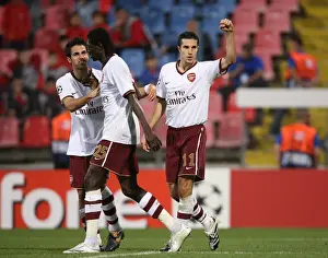 Steaua Bucharest V Arsenal 2007-08 Prints: Robin van Persie celebrates scoring Arsenals goal with Cesc Fabregas