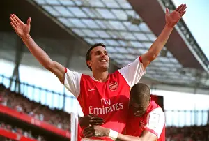 Arsenal V Inter Milan 2007-08 Prints: Robin van Persie and Emmanuel Eboue: Arsenal's Unstoppable Duo Celebrates 2-1 Over Inter Milan