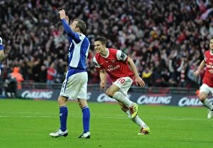 Robin van Persie injured whilst scoring the Arsenal goal. Arsenal 1:2 Birmingham City