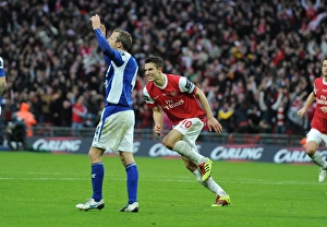 Arsenal v Birmingham City - Carlin Cup Final 2010-11 Collection: Robin van Persie injured whilst scoring the Arsenal goal. Arsenal 1: 2 Birmingham City