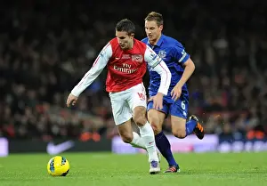 Arsenal V Everton 2011-12 Prints: Robin van Persie Outmaneuvers Phil Jagielka in Arsenal vs. Everton Premier League Clash