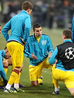 AC Milan V Arsenal 2011-12 Prints: Robin van Persie Rallies Arsenal Team Before AC Milan Showdown