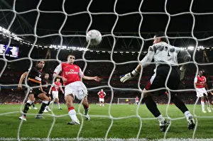Arsenal V Sevilla 2007-08 Prints: Robin van Persie scores Arsenals 2nd goal past Andres Palop (Sevilla)