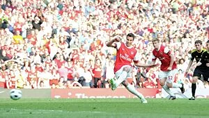 Arsenal v Liverpool 2010-2011 Collection: Robin van Persie scores Arsenals goal from the penalty spot. Arsenal 1: 1 Liverpool