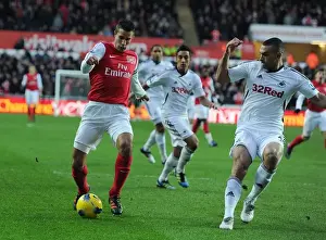 Swansea City V Arsenal 2011-12 Prints: Robin van Persie Scores Past Steven Caulker: Swansea City vs