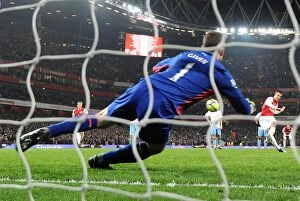 Images Dated 28th January 2012: Robin van Persie Scores Penalty Goal Against Shay Given: Arsenal vs. Aston Villa, FA Cup 2011-12