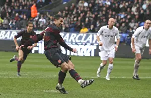 Bolton Wanderers V Arsenal 2007-8 Prints: Robin van Persie shoots past Bolton goalkeeper Ali Al Hasbi to score the 2nd Arsenal goal from the penalty spot