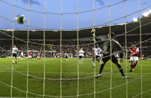 Derby County V Arsenal 2007-8 Prints: Robin van Persie shoots past Derby goalkeeper Roy Carroll to score the 2nd Arsenal goal