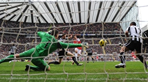 Robin van Persie shoots past Newcastle goalkeeper Steve Harper to score the 3rd Arsenal goal Robin van Persie shoots past Newcastle goalkeeper Steve Harper to score the 3rd Arsenal goal
