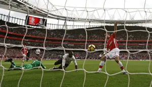 Arsenal V Tottenham 2009-10 Prints: Robin van Persie shoots past Tottenhmam goalkeeper