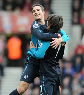 Stoke City V Arsenal 2011-12 Prints: Robin van Persie and Tomas Rosicky: Celebrating a Goal for Arsenal against Stoke City (2011-12)