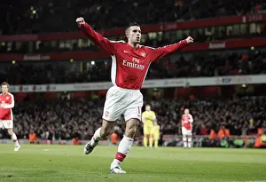 Arsenal V Cardiff City FA Cup Prints: Robin van Persie's Euphoric Moment: Arsenal's 4th Goal vs. Cardiff City in FA Cup