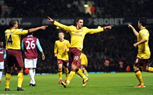 West Ham United V Arsenal 2010-11 Prints: Robin van Persie's First Goal: Theo Walcott and Samir Nasri Join the Celebration as Arsenal Thrash West Ham 3-0