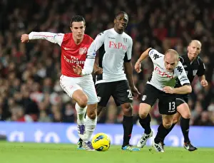 Arsenal V Fulham 2011-12 Prints: Robin van Persie's Masterful Move: Outmaneuvering Danny Murphy (Arsenal vs)