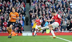 Arsenal V Wolverhampton Wanderers 2010-11 Prints: Robin van Persie's Pressured Strike: Arsenal's Decisive Goal (2-0) vs