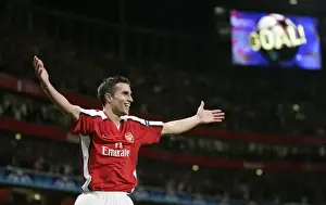 Arsenal V Olympiacos 2009-10 Prints: Robin van Persie's Thrilling Goal: Arsenal's 2-0 Lead in Champions League