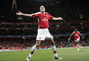 Arsenal V Olympiacos 2009-10 Prints: Robin van Persie's Thrilling Goal: Arsenal's 2-0 Lead in Champions League vs
