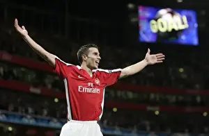 Arsenal V Olympiacos 2009-10 Prints: Robin van Persie's Thrilling Goal: Arsenal's 2-0 Lead in Champions League vs