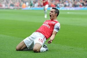 Images Dated 16th October 2011: Robin van Persie's Thrilling Goal Celebration: Arsenal's Memorable Moment in the 2011-12 Premier