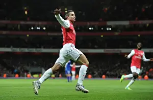 Robin van Persie's Thrilling Goal Celebration: Arsenal's Victory Moment Against Everton, Premier League 2011-12