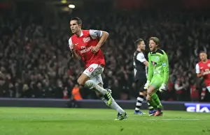 Arsenal V Newcastle United 2011-12 Prints: Robin van Persie's Thrilling Goal Celebration: Arsenal's Victory Against Newcastle United