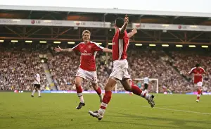 Fulham V Arsenal 2009-10 Prints: Robin van Persie's Thrilling Goal Celebration with Nicklas Bendtner