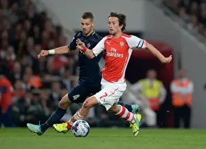 Arsenal V Southampton, League Cup 2014/15 Prints: Rosicky Outmaneuvers Schneiderlin: Arsenal vs Southampton, League Cup 2014/15