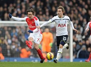 Images Dated 7th February 2015: Rosicky's Brilliant Outmaneuver: Arsenal Star Outsmarts Eriksen in Premier League Clash