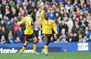 Everton v Arsenal 2010-11 Collection: Sagna and Squillaci: Arsenal's Unforgettable Goal Celebration vs. Everton (14/11/2010)