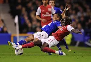 Everton V Arsenal 2011-12 Prints: Sagna Stops Pienaar: Intense Battle at Goodison Park - Everton vs Arsenal