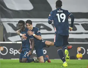 Southampton V Arsenal 2020-21 Prints: Saka and Bellerin Celebrate Arsenal's Win at Southampton (2021-22 Premier League)