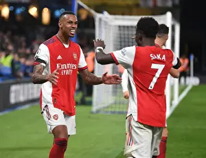 Saka and Gabriel Celebrate Arsenal's Fourth Goal Against Chelsea (2021-22)