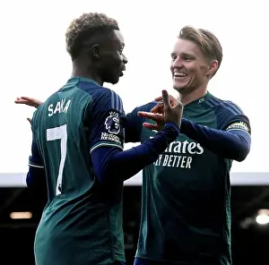 Saka and Odegaard Celebrate Arsenal's First Goal Against Fulham (2023-24)