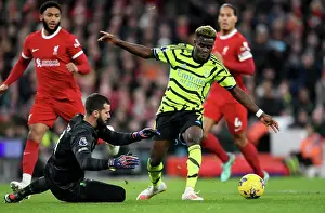 Liverpool V Arsenal 2023-24 Prints: Saka vs. Alisson: Premier League Showdown - Liverpool vs. Arsenal (2023-24)