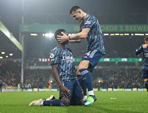 Images Dated 26th December 2021: Saka and Xhaka Celebrate Arsenal's Goals Against Norwich City (December 2021)