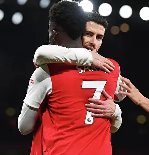 Everton F Prints: Saka's Stunner: Arsenal's Last-Minute Victory Against Everton in the Premier League