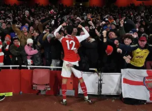 Arsenal V Manchester United 2022-23 Prints: Saliba's Stunner: Arsenal Fans Go Wild as Third Goal Secures Victory Over Manchester United (2022-23)